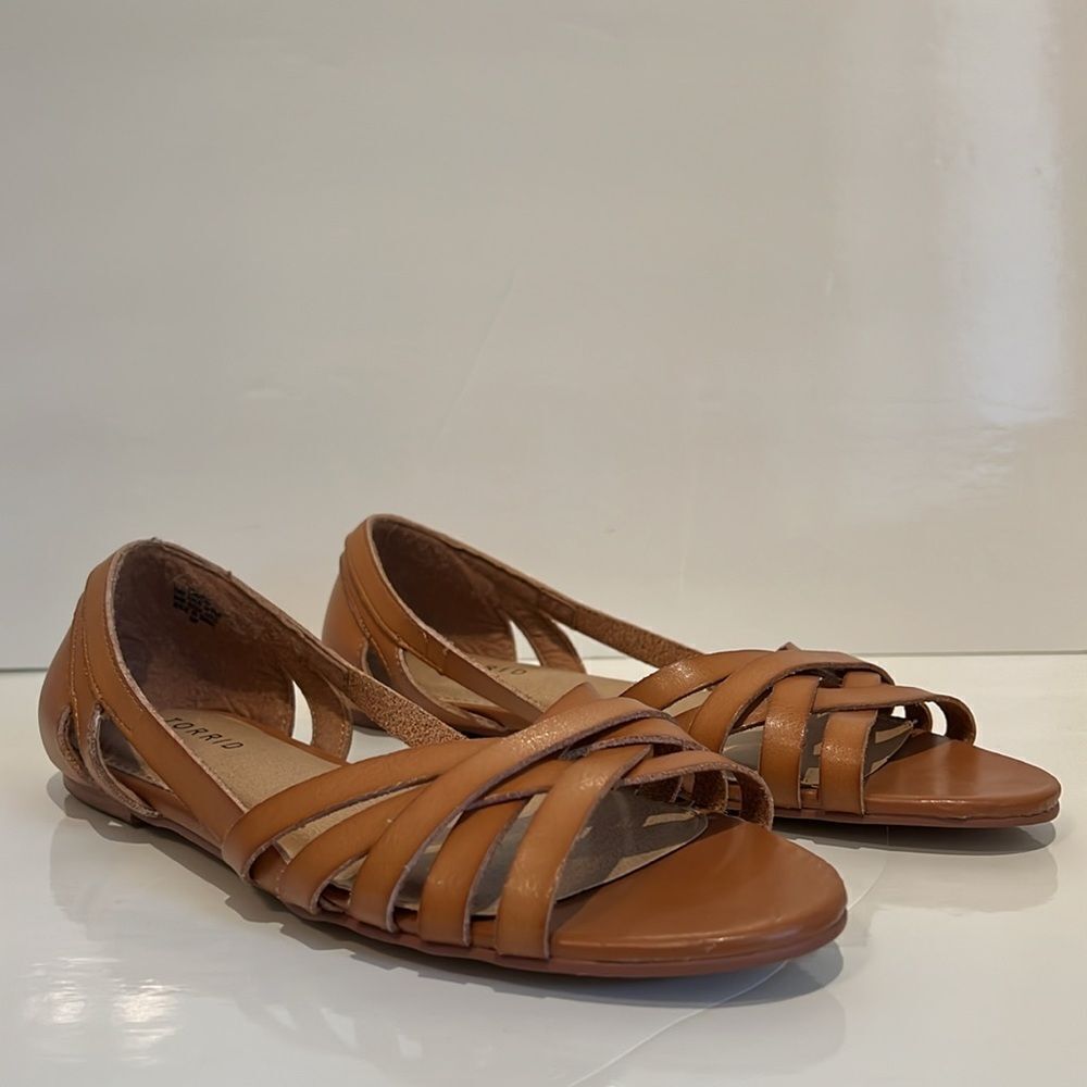 Torrid‎ Faux Leather Open Toe Slip On Flats Shoes Size 8W